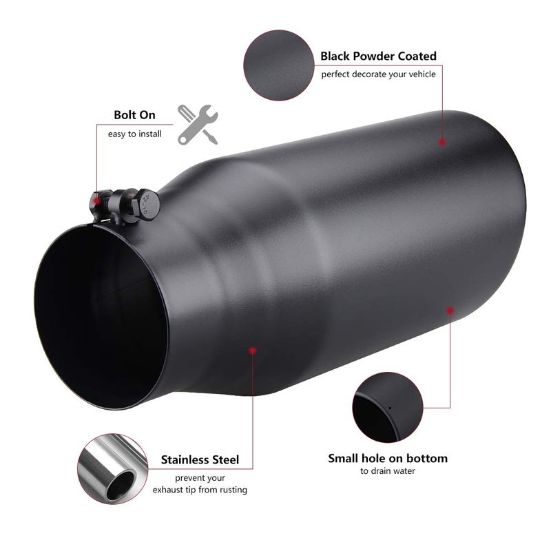 LCGP Bolt On Diesel Exhaust Tip 4", 6" outlet 15" Long Truck Tip, Rolled Angle Cut, Black Powder Coated - Image 4